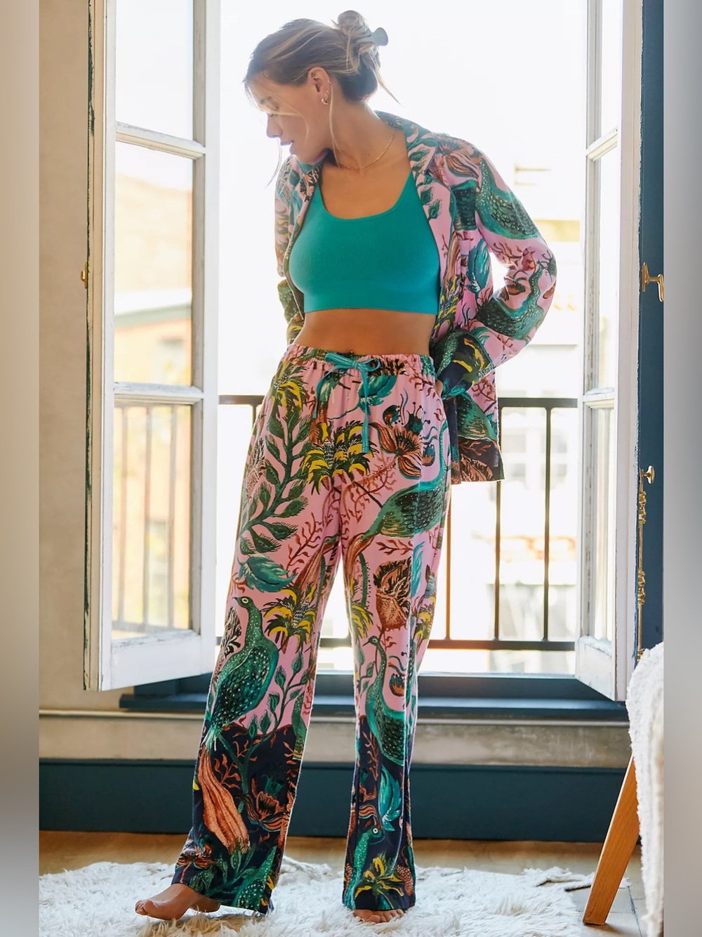 Anthropologie Raphael Balme Peacock Flannel Sleep Pants XSP